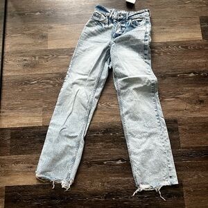 Zara Blue Straight Leg Jeans with Distressed Hem
